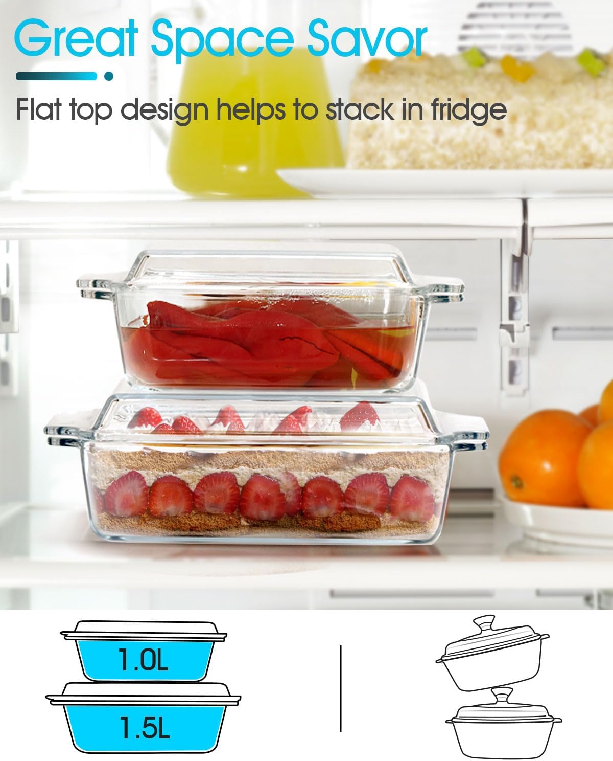 Glass Casserole Dish With Lid, Mini-1 QT (5.7in x 7in) Glass Baking Dishes for Oven, Single Serving Glass Oven Bakeware