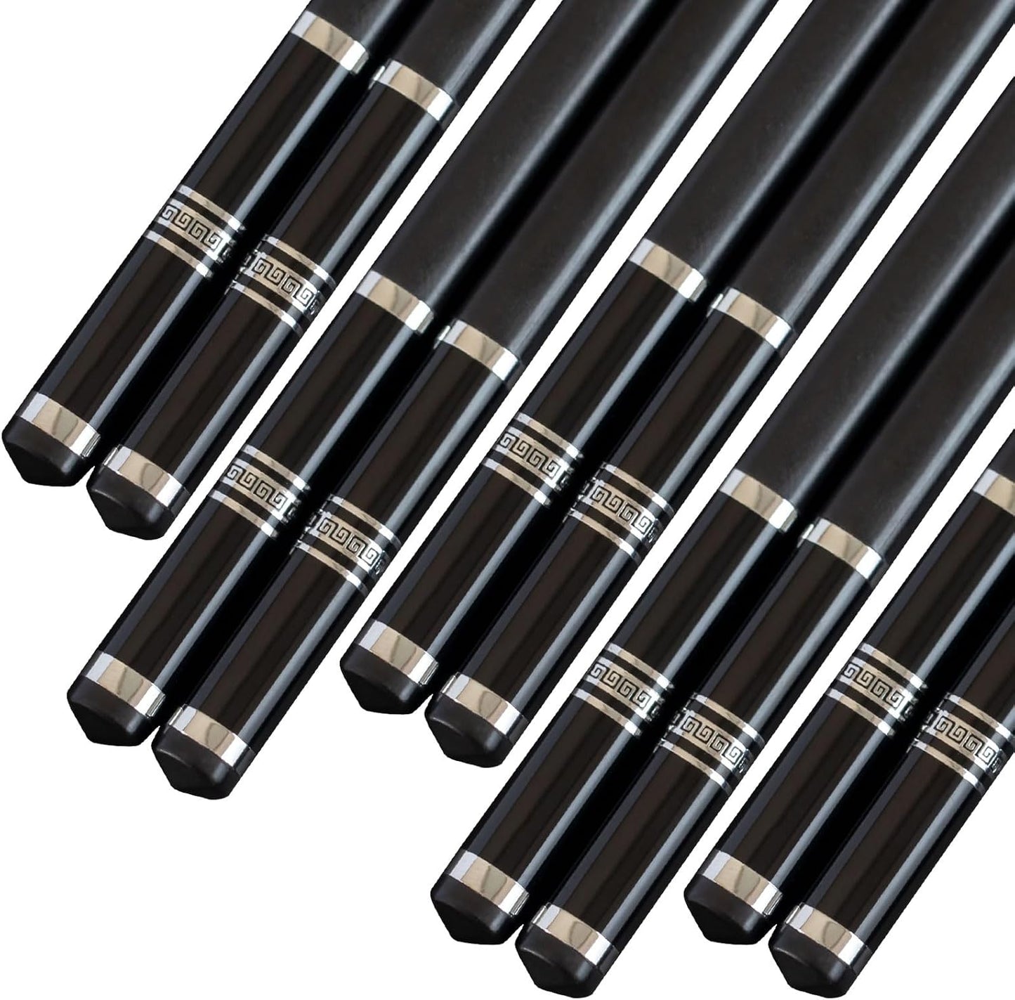 Chopsticks Reusable 5 Pairs Fiberglass Chopsticks Dishwasher Safe Square Lightweight Non-Slip Chop Sticks Set (silvery)