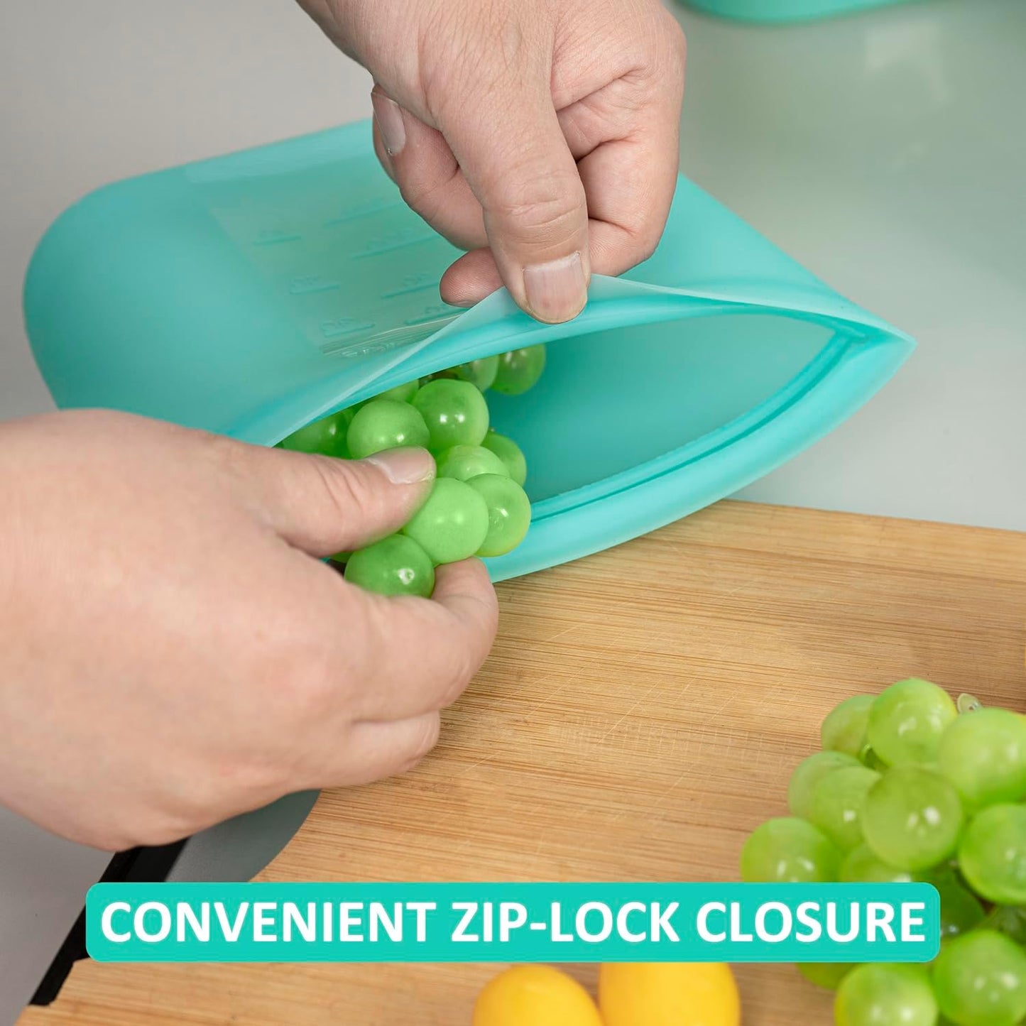 Reusable Freezer Bags Quart Size, 4 Pack, 100% Silicone Stand Up Ziplock Reusable Silicone Food Storage Bags Sandwich Bags Containers, Freezer Microwave Oven Dishwasher Safe, Aqua, 33.8fl.oz