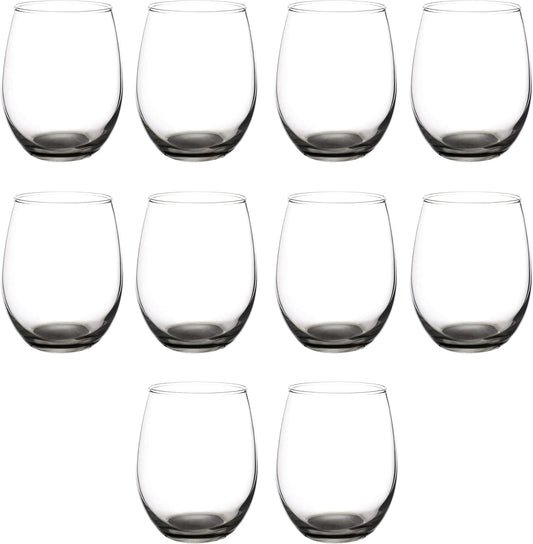 DISCOUNT PROMOS Stemless Wine Glasses in Bulk by ARC Perfection, 15 oz, 10 pack, Red or White Wine Glass Set, Black