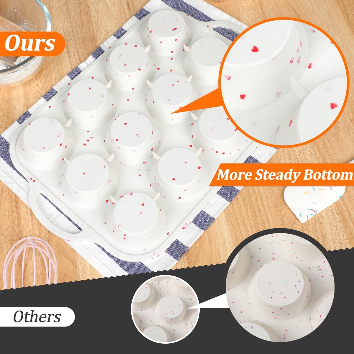 Regular Size Muffin Pan with Metal Reinforced Frame, Silicone Cupcake Pan Easy to Handle Nonstick 12 Cups Silicone Muffin Pans for Baking BPA Free 2 Pack