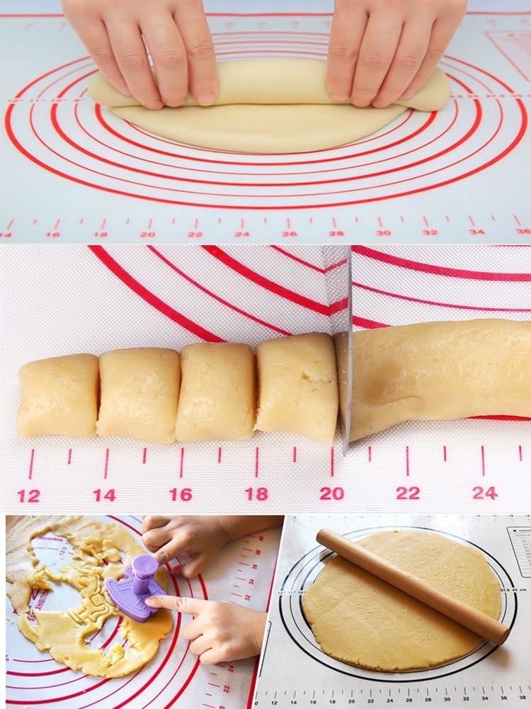 Silicone Baking Mats Set of 2,Large 23.62" x 15.74" Small 11.41" x 10.23",Non Stick Non Skid Pastry-Mat with Measurements (Red)