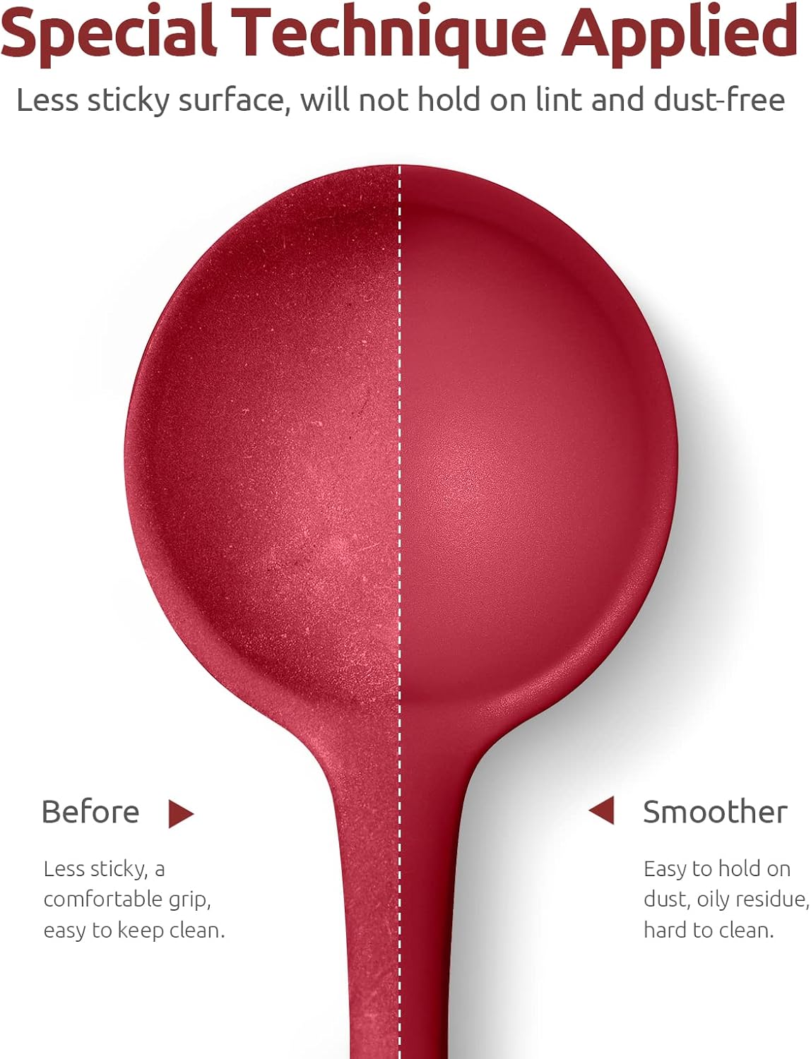 13 inch Silicone Soup Ladle: U-Taste 600ºF Heat Resistant 4 oz Large Non-stick Seamless Rubber Kitchen Deep Serving Spoon with Non Slip Solid Long Handle for Cooking Sauce/Stews/Gravies/Chili (Red)