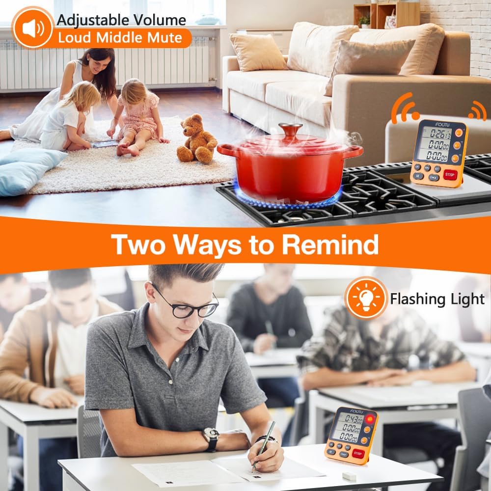 FCXJTU Digital Dual Triple Kitchen Timer, 3 Channels Magnetic Countdown Stopwatch Timer for Cooking, Loud Volume Large Display Multi Food Classroom Timer for Seniors & Teachers Battery Included (Blue)