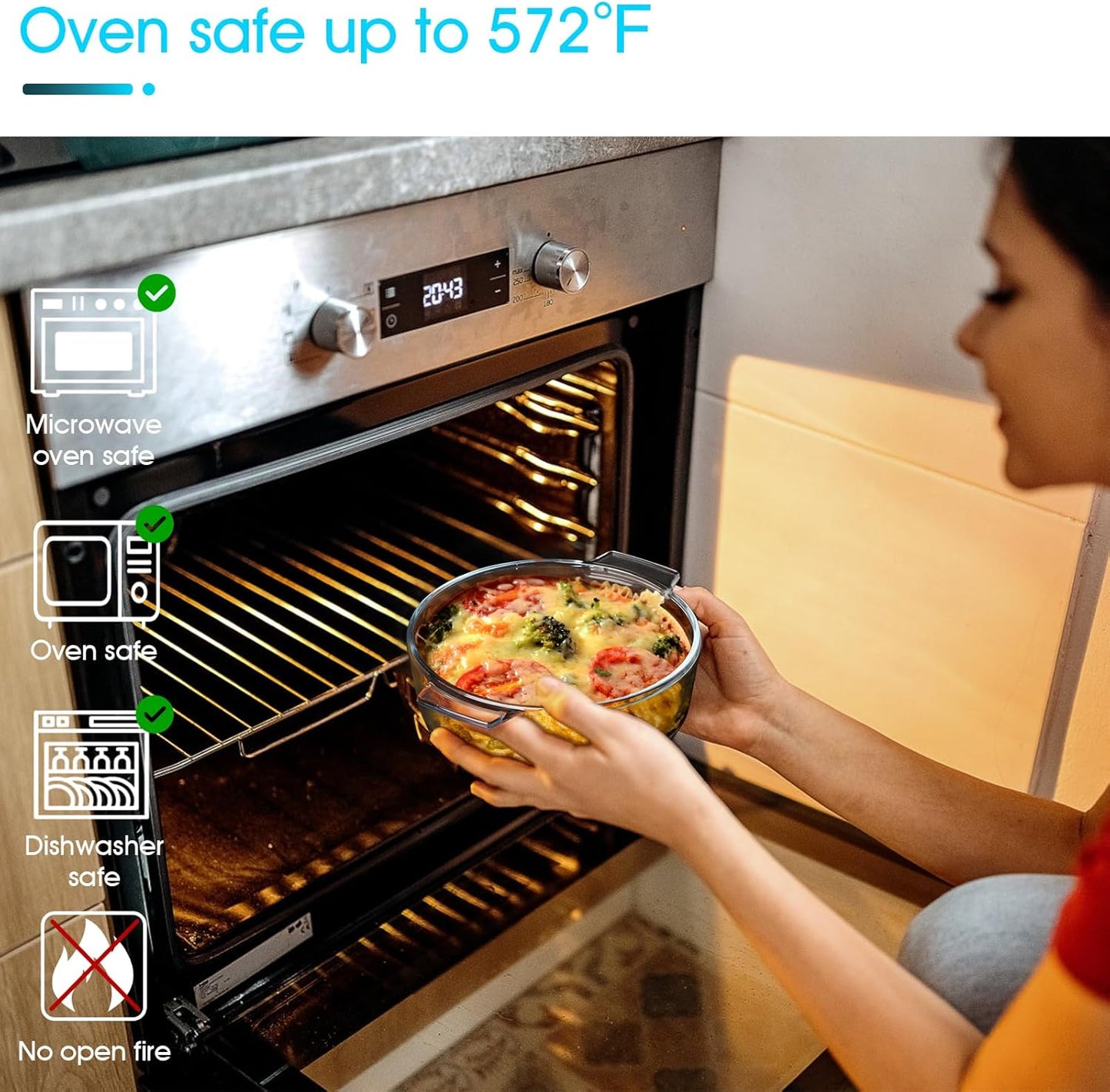 NUTRIUPS Mini Glass Casserole Dish Set with Lid Oven Safe Casserole Dish Set 2 Pack (5.9in Square+6in Round), 25oz Glass Microwave Bowl With Lid Microwavable Cookware