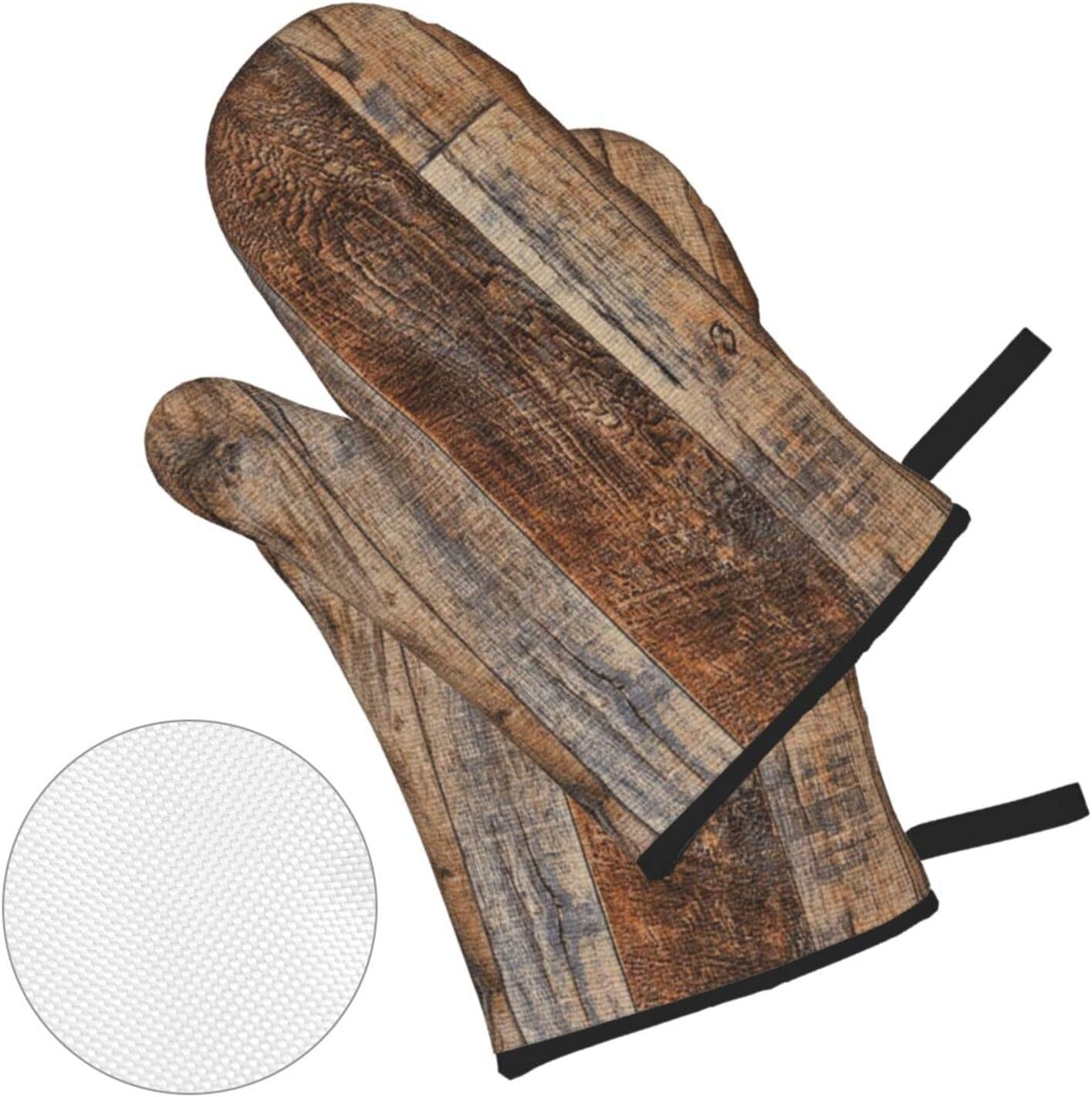 Oven Mitts and Pot Holders Sets of 4,Vintage Brown Wood Splicing Pattern,Oven Mitts Heat Resistant Oven Gloves Set Potholders for Kitchen Baking Grilling