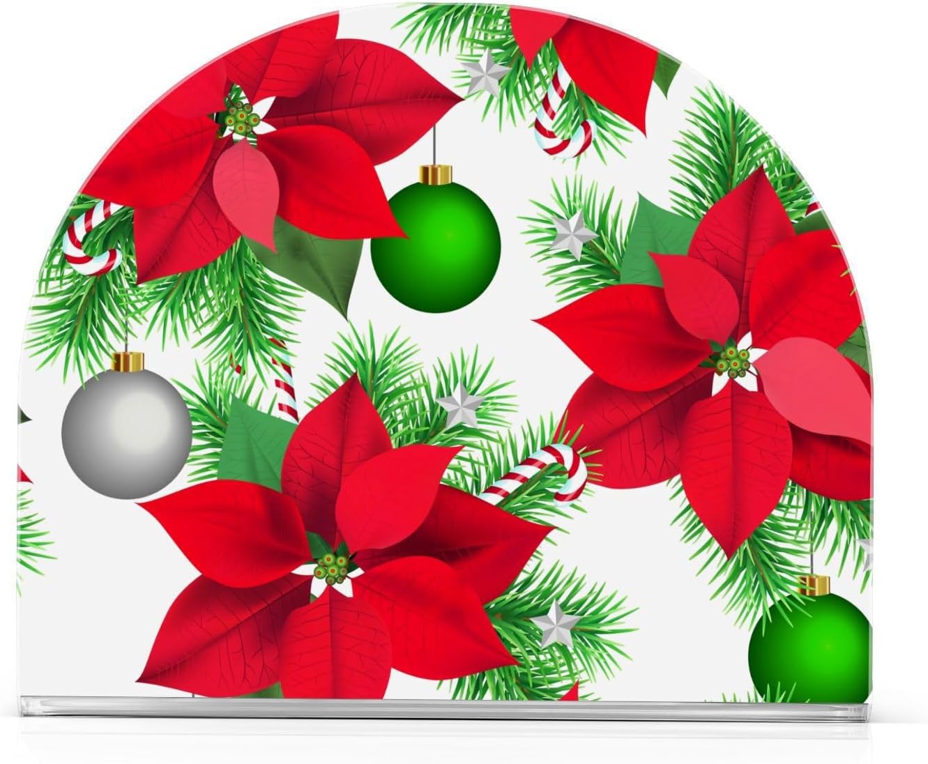 Christmas Poinsettia Flowers Balls Napkin Holder for Table Paper Napkins Holder Acrylic Tissue Dispenser Kitchen Dining Room Bathroom Party Car Decor