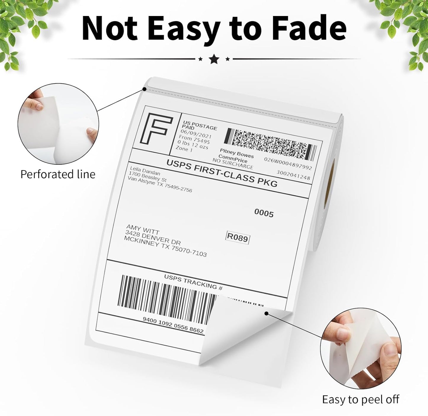 FungLam 4"X6" Thermal Shipping Labels, 4X6 Labels,White Mailing Shipping Labels, Perforated, 250 Labels,Compatible with iDPRT, JADENS and Rollo.