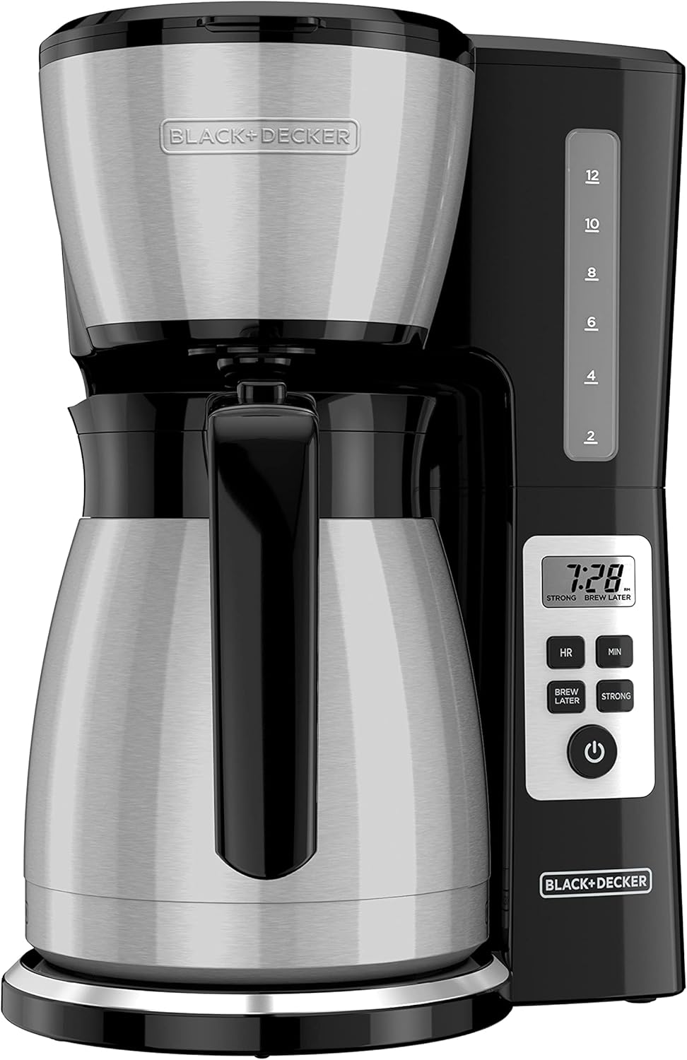 BLACK+DECKER 12 Cup Thermal Programmable Coffee Maker with Brew Strength and VORTEX Technology, Black/Steel