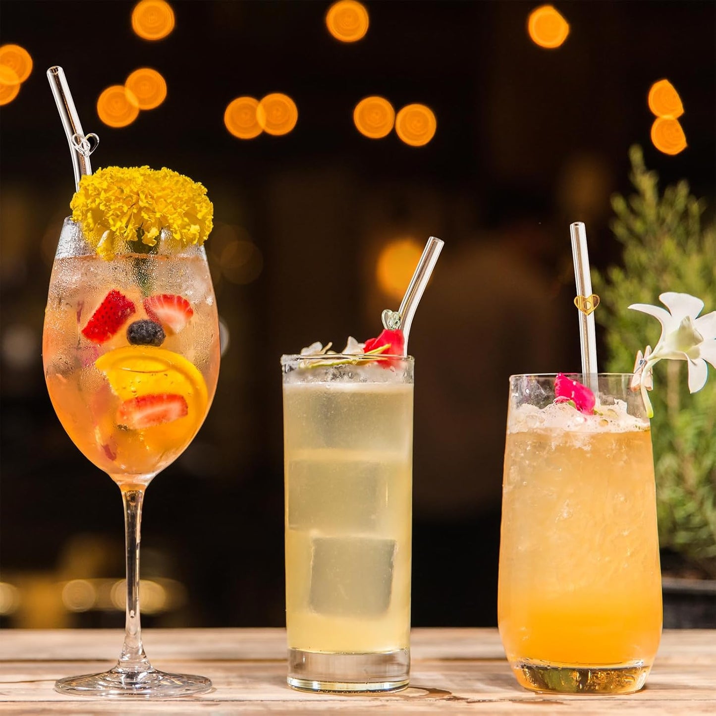 Reusable Glass Straws 8 Colorful Heart-Shaped Bent Straws with Cleaning Brushes, 8"x 0.3" Thick Clear Drinking Straw Set High Borosilicate Glass Drinking Straw for Tumblers 10 Pack Gift Wrap