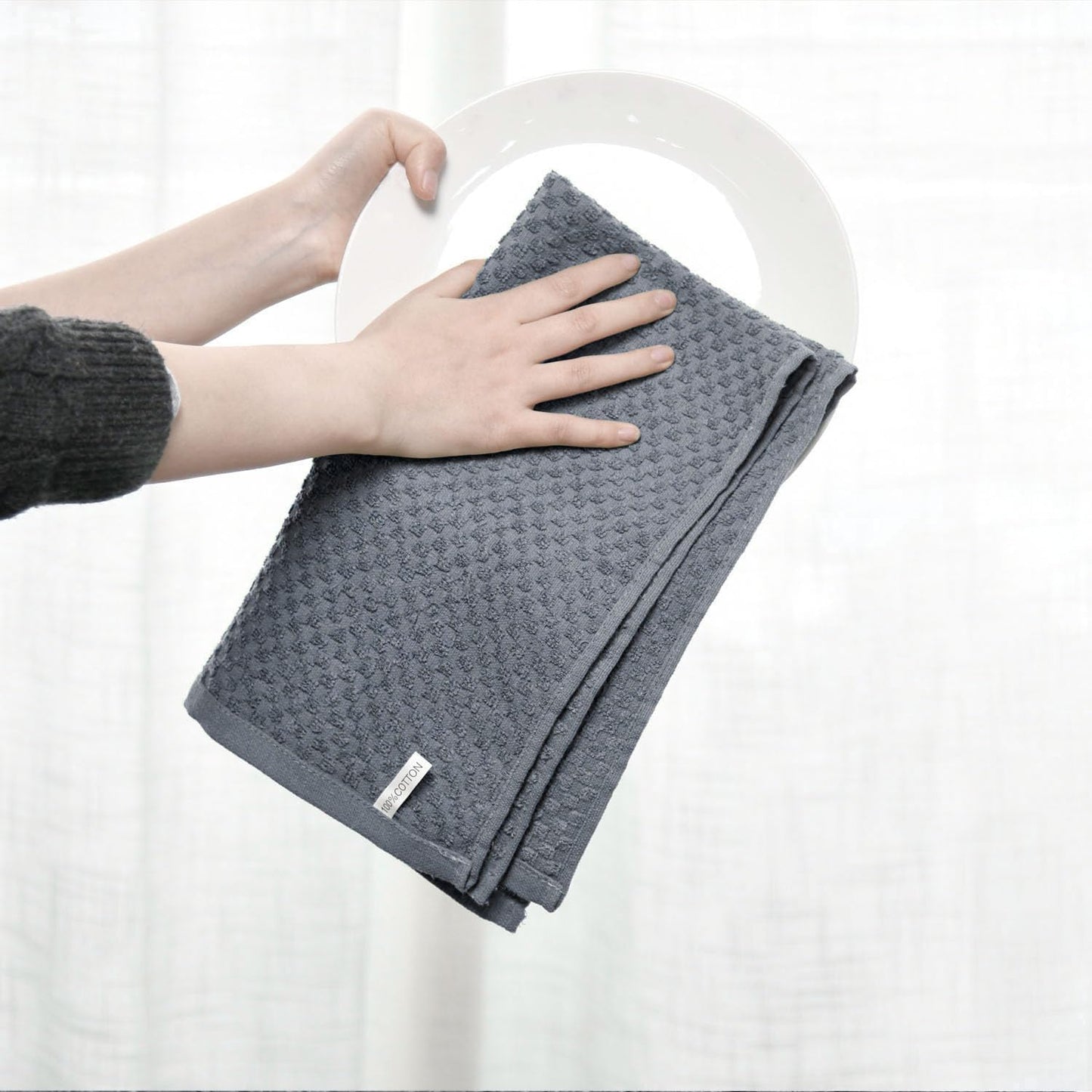 Artoid Mode Ring Spun Cotton Grey Kitchen Dish Towels, 15x25 Inch Ultra Soft Absorbent Quick Drying Household Cleaning Tea Towels Bar Towels Set of 4