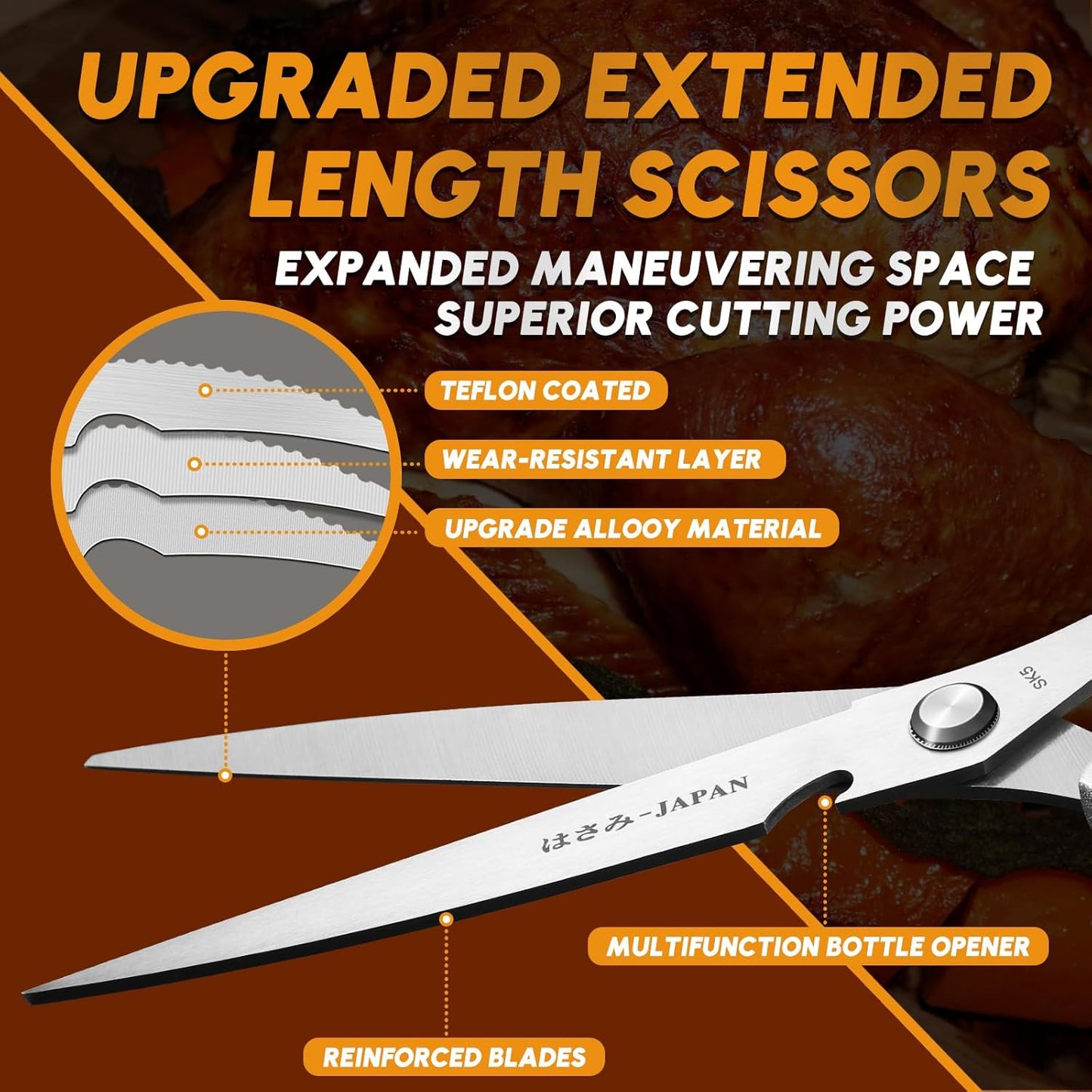 HUUSK Kitchen Scissors Set Silver - Upgraded Stainless Steel Kitchen Shear, Sharp Meat Scissors Dishwasher Safe, Heavy Duty Poultry Shears, Japanese Cooking Scissor for Food, Chicken Bones, and Turkey