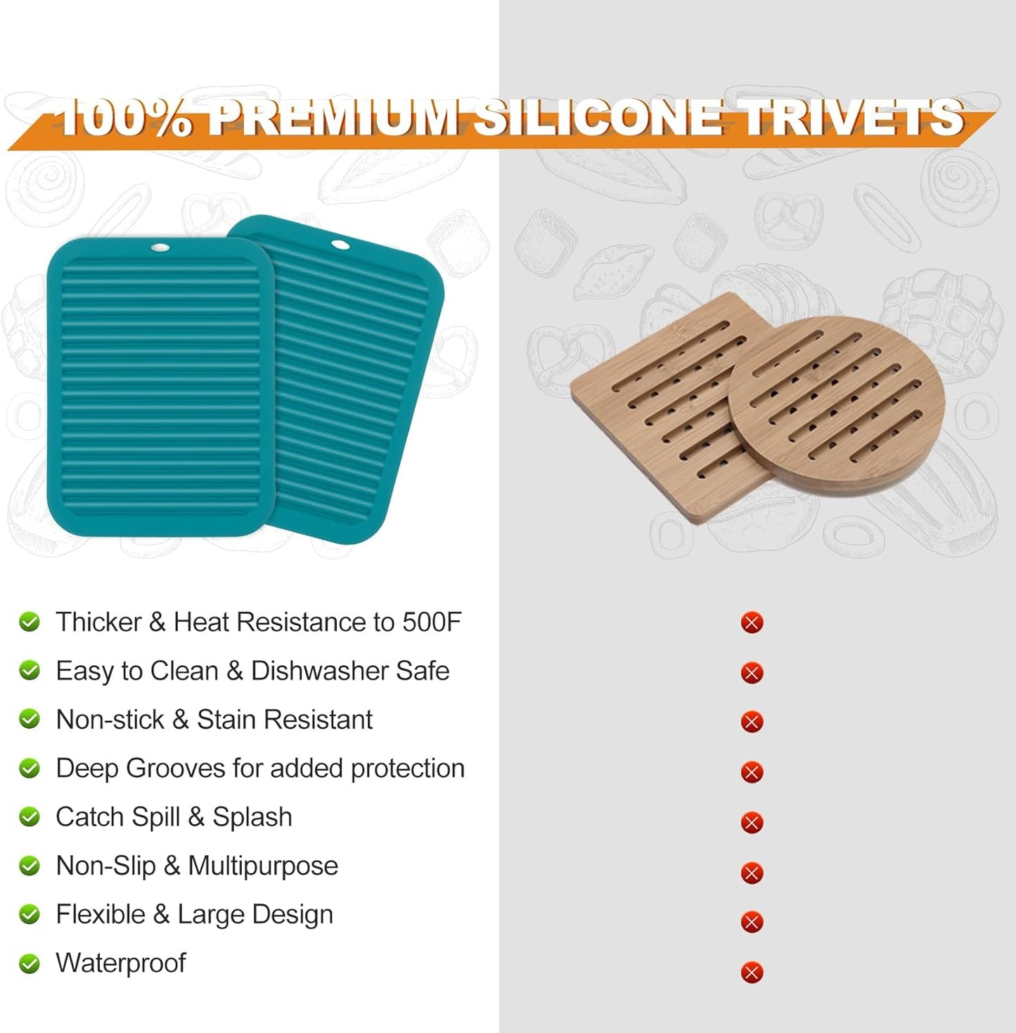 Joyhalo 4 Pack Silicone Trivets for Hot Pots and Pans,480℉ Heat Resistant Trivets for Hot Dishes,Hot Pads for Countertop,Kitchen Potholders,Dark Green