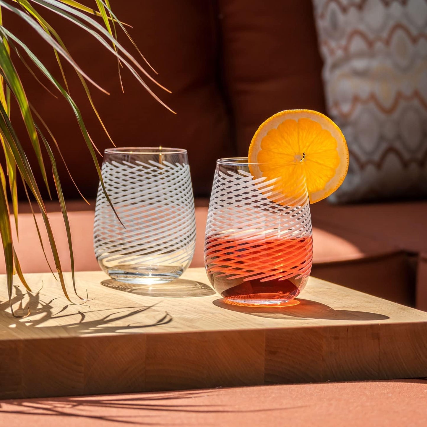 Rolf Glass Cyclone Stemless Wine Tumbler | 17 Ounce Set of 4 | Proudly Made in the USA | Large Engraved Wine Glasses | Lead-Free Glass