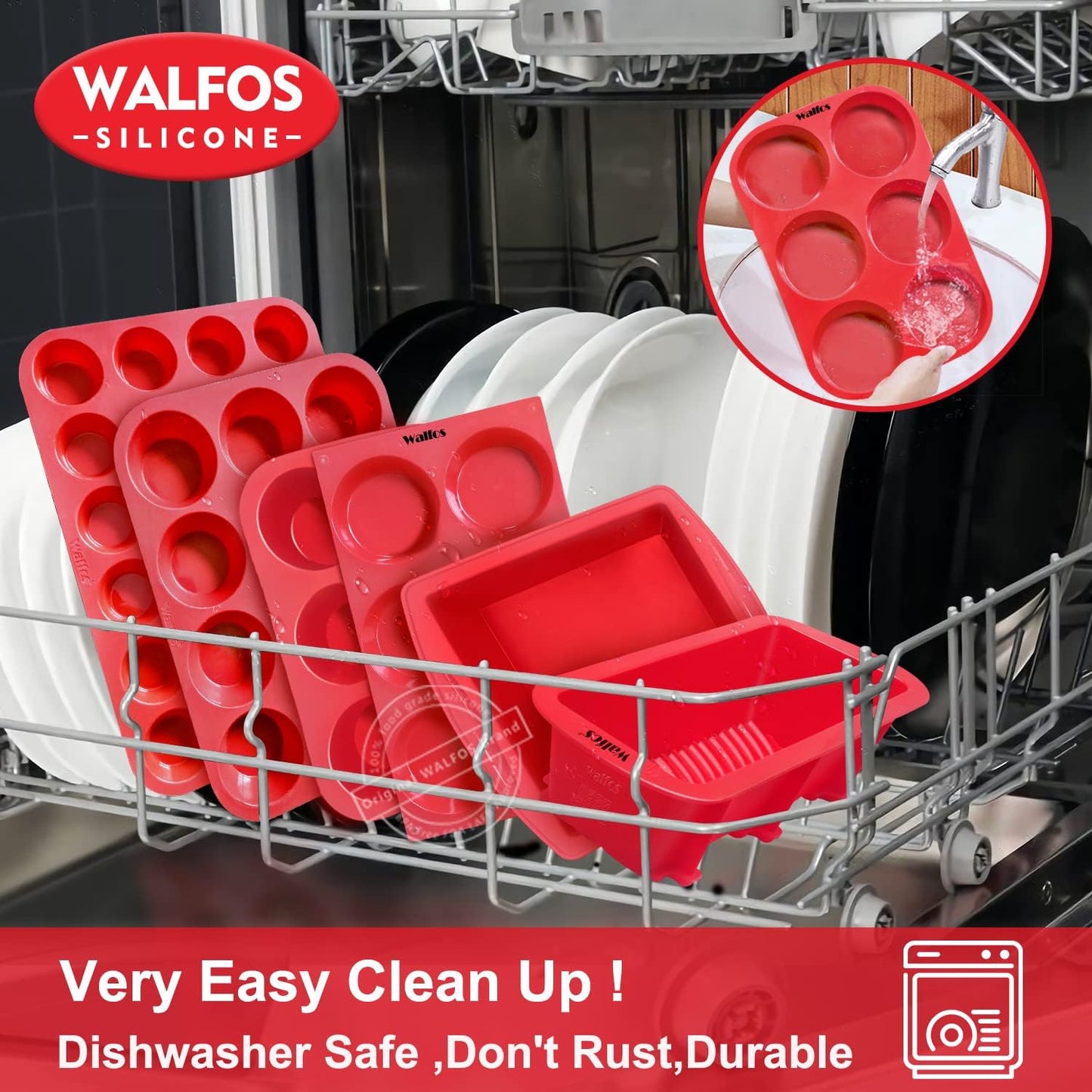 Walfos Silicone Muffin Top Pan Set, Non-Stick Whoopie Pie Baking Pans, Food Grade & BPA Free, Great for Muffin Tops, Whoopie Pies, Egg Muffins, Hamburger Buns and More, Dishwasher Safe, Set of 2