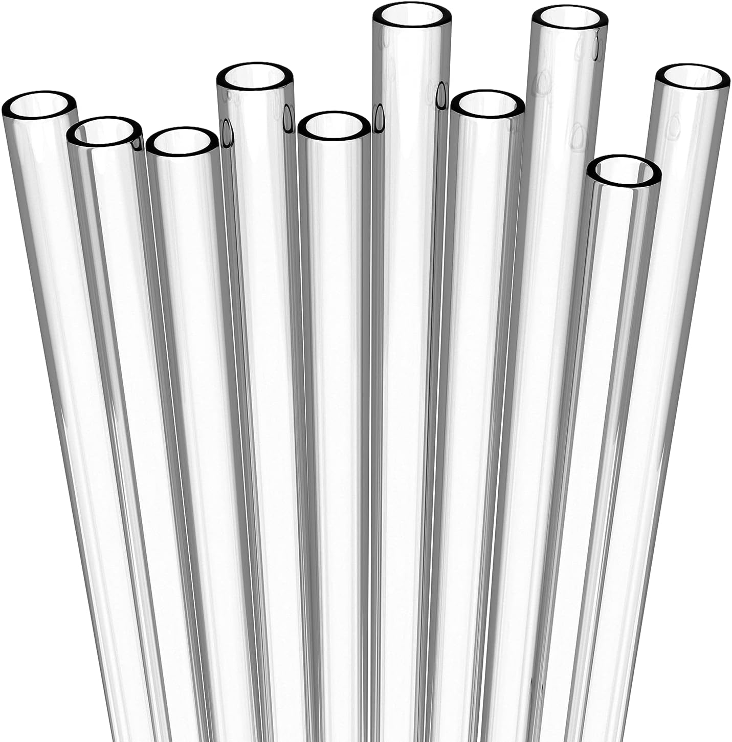 10 Long Clear Straws - Hard Clear Plastic Reusable Drinking Straws + Sturdy Cleaning Brush - for Tumblers, Mason Jars, Milkshakes and Smoothies - Dishwasher Safe BPA Free