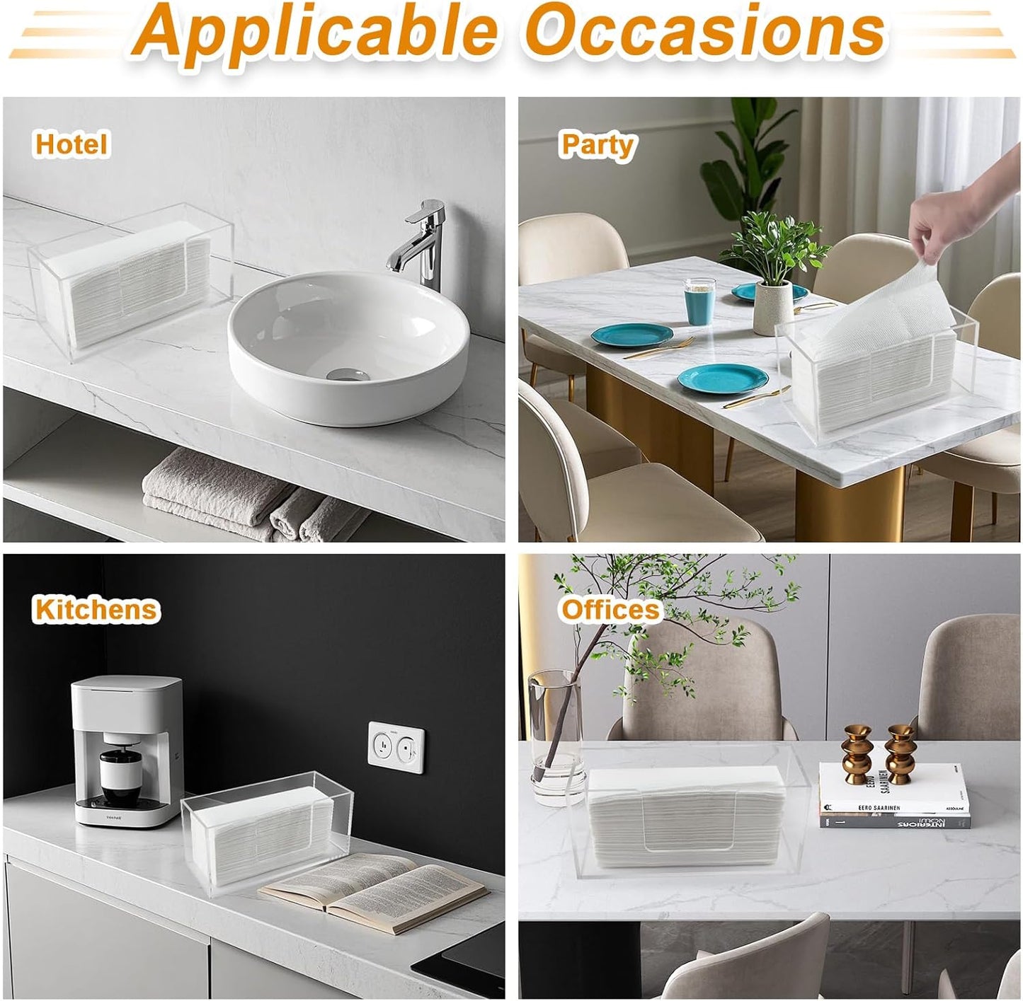 4Pack Acrylic Paper Towel Dispenser, Napkin Holder for Bathroom, Kitchen & Countertop – Paper Towel Holder Z-Fold/C-Fold/Multi-Fold Holder, Shatter-Resistant & Space-Saving (4)