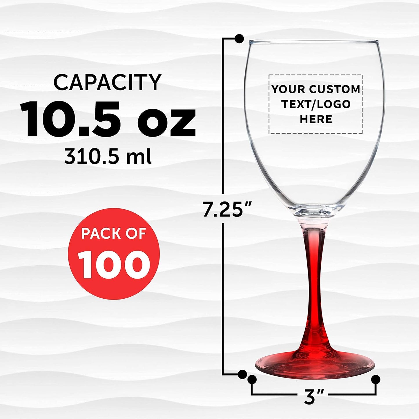 Custom Nuance Wine Glasses by ARC 10.5 oz. Set of 100, Personalized Bulk Pack - Restaurant Glassware, Perfect for Red Wine, White Wine, Cocktails - Red