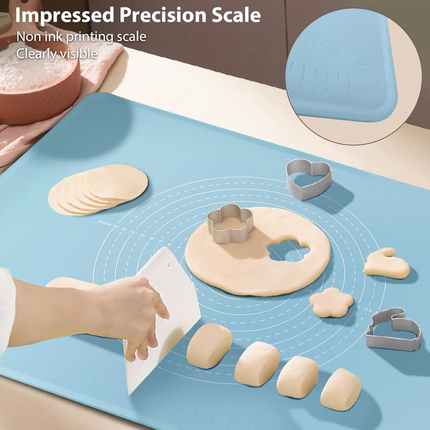 Silicone Pastry Mat 28" x 20" Extra Thick Dough Rolling Mat with Measurements and Edge Heightening, Non-stick Food Grade Silicone Baking Mats for Pastry, Bread, Cookies, Pizza, Fondant, Pasta