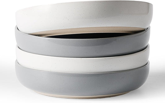 famiware Milkyway 33 oz Bowl Set, Pasta Bowls Set of 4, Salad Bowls, Double Reactive Glaze, Sturdy & Stackable, Ideal for Housewarming, Festivals, White & Dark Gray