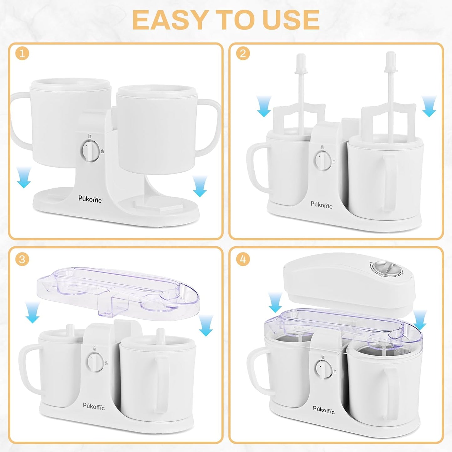 Pukomc Ice Cream Maker Machine for Home Use, with Two Ice Cream Bowls,Simple Operation and Easy to Clean,White