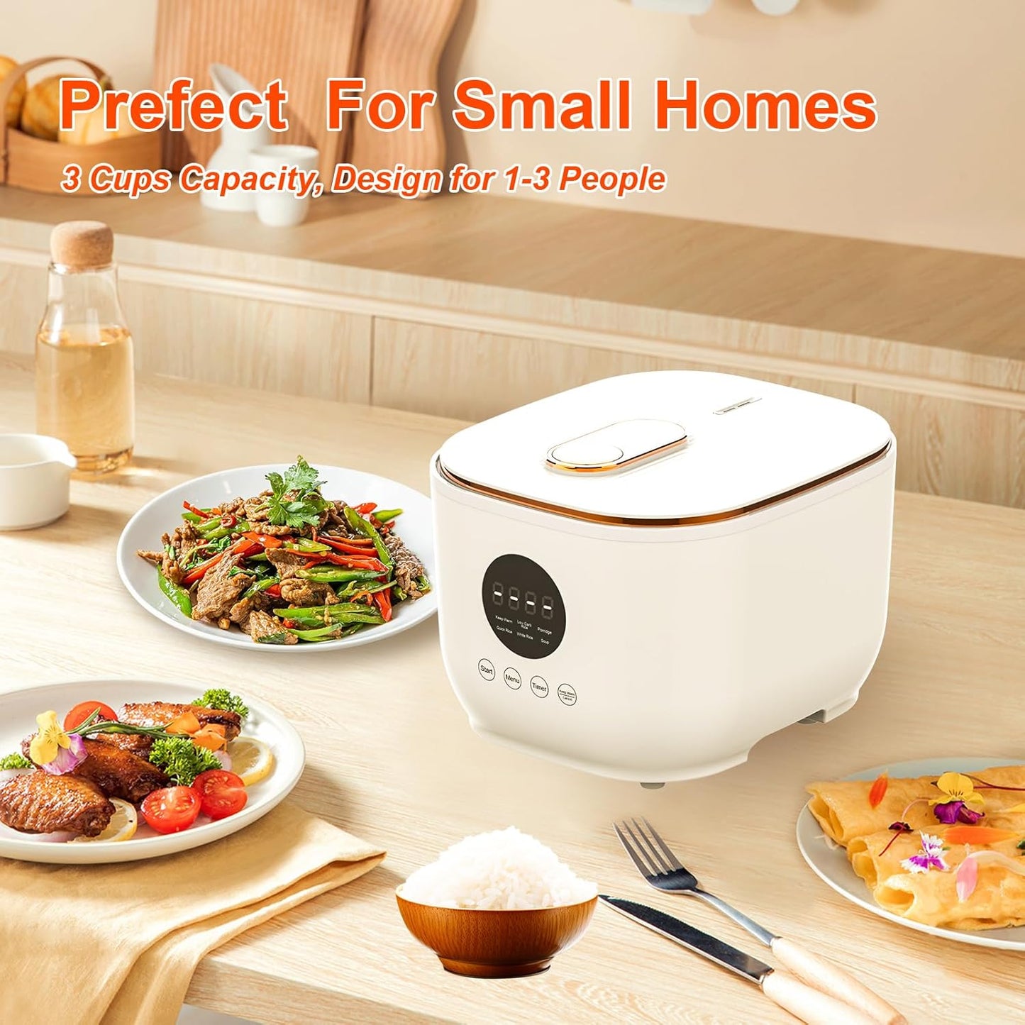3L Healthy Low Carb Rice Cooker, Low Sugar Digital Steamer,Porridge,Soup,Quick Rice,White Rice,Stainless Steel Filter Basket，5 Cooking Functions,24H Timer & Auto Keep Warm