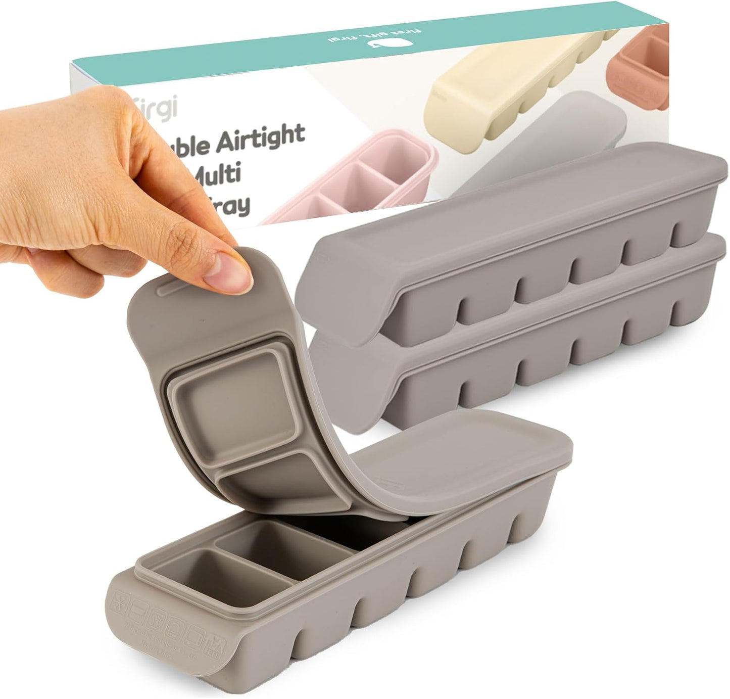 Silicone Freezer Trays with Lid, 2ea 1oz 6 Section-Leak Proof Silicone Freezer molds for Homemade Baby Food Breastmilk, Purees, Vegetables, Fruit, Baby Food Jars Ice Tray with Lid BPA Free Gray