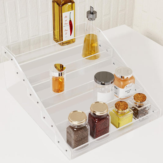 WUIVIUT Spice Rack Organizer For Cabinet, 3 in/Tier Acrylic Tiered Spice Shelf Can Storage Organizer for Kitchen Pantry Countertop