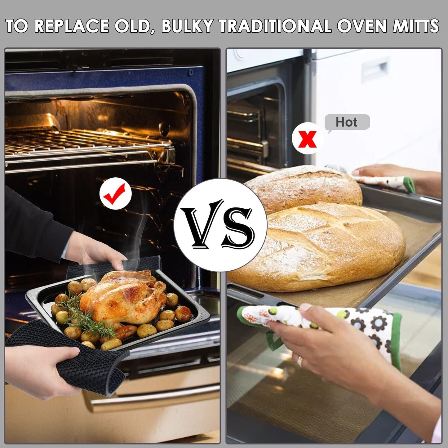 4 Pack Silicone Trivets for Hot Pots and Pans, Black Hot Pads Pot Holders, Non-Slip & Heat Resistant Silicone Mats for Kitchen Counter, Soft Durable Drying Mat, Jar Opener and Coasters, Black