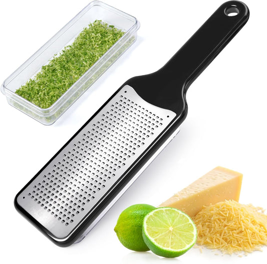 LHS Citrus Lemon Zester Cheese Grater with Container - Stainless Steel Kitchen Tool for Parmesan Cheese, Ginger, Garlic, Nutmeg, Chocolate, Fruits, Dishwasher Safe