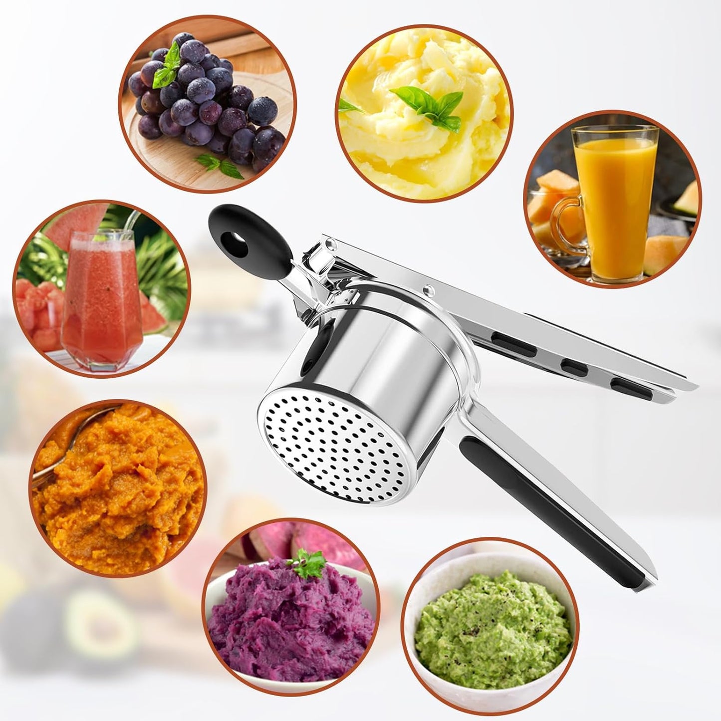 Potato Rice Cooker 4 Interchangeable Discs 15 oz Heavy Duty Stainless Steel Masher and Kitchen Tool for Potato Mashed (4 Discs)