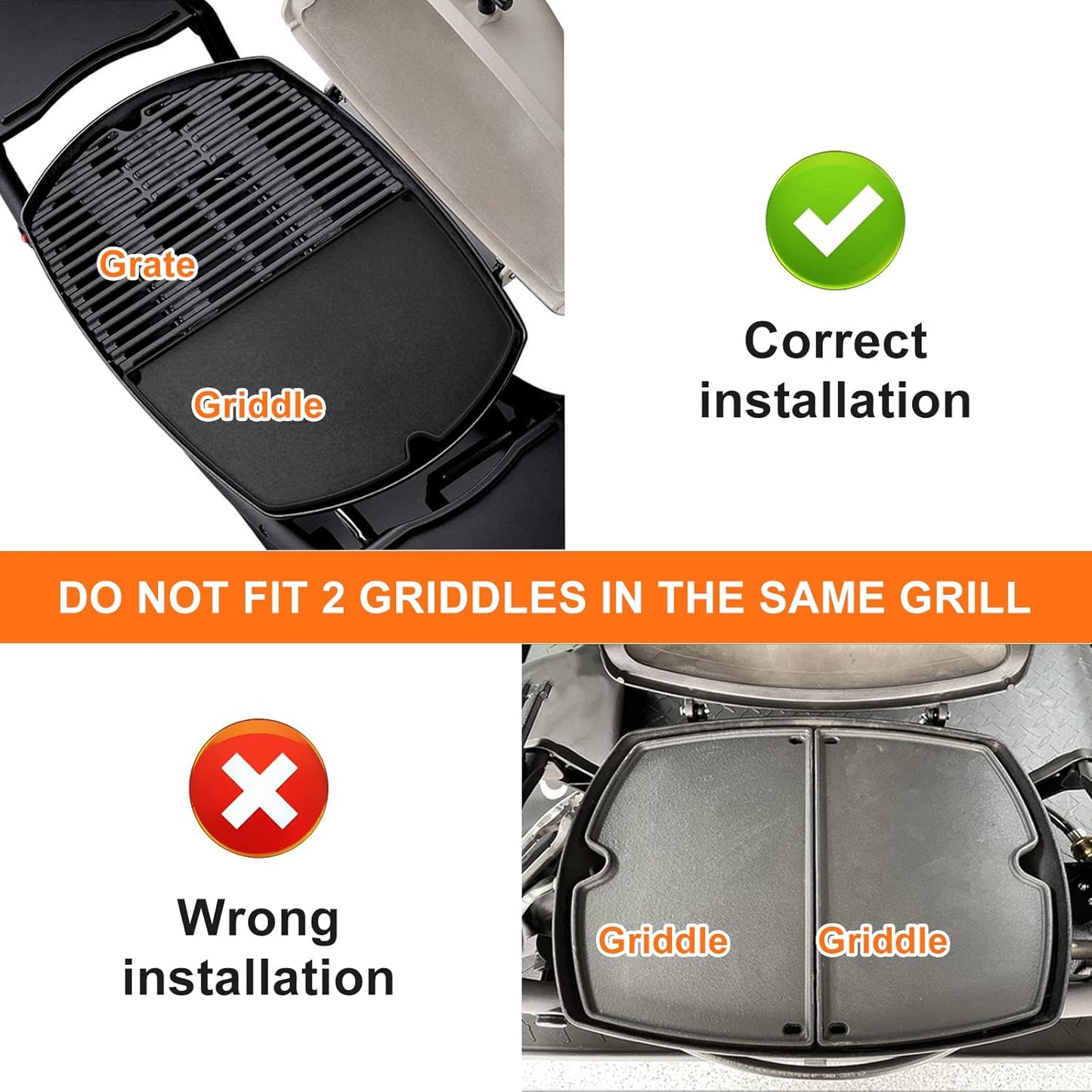 Utheer 6558 Cast Iron Griddle for weber Q1200 Q1000 Series Gas Grills, 12.6 x 8.6 inch Cooking Griddle Plate Replacement Parts for Q100 Q120 Q140 Q1400 Series Gas Grills Accessories