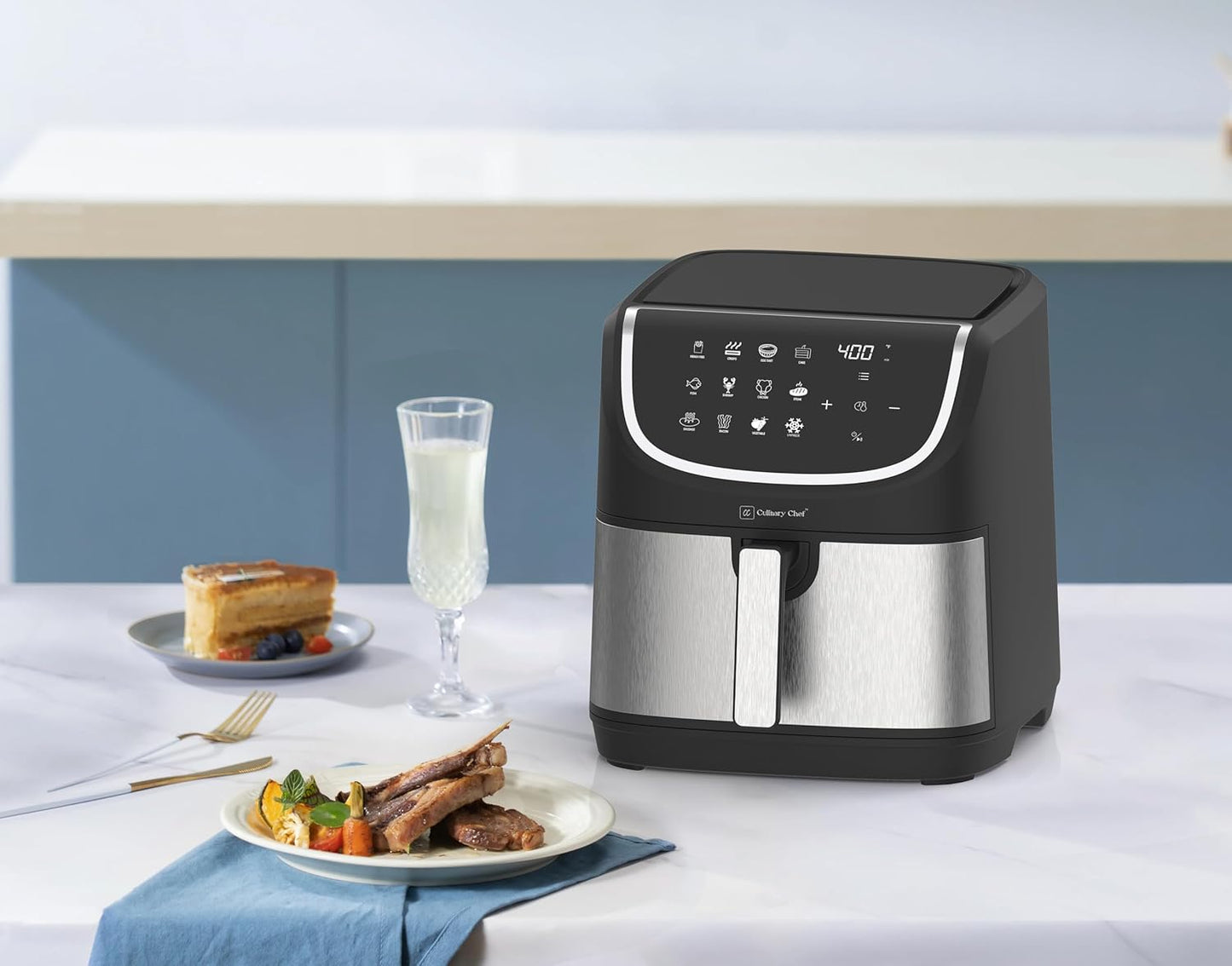 8.45-Quart Electric Air Fryer, Adjustable Temperature, Touch Panel Control, One-Touch Cook Functions, and 360° Rapid Cooking, 1700 Watt Power