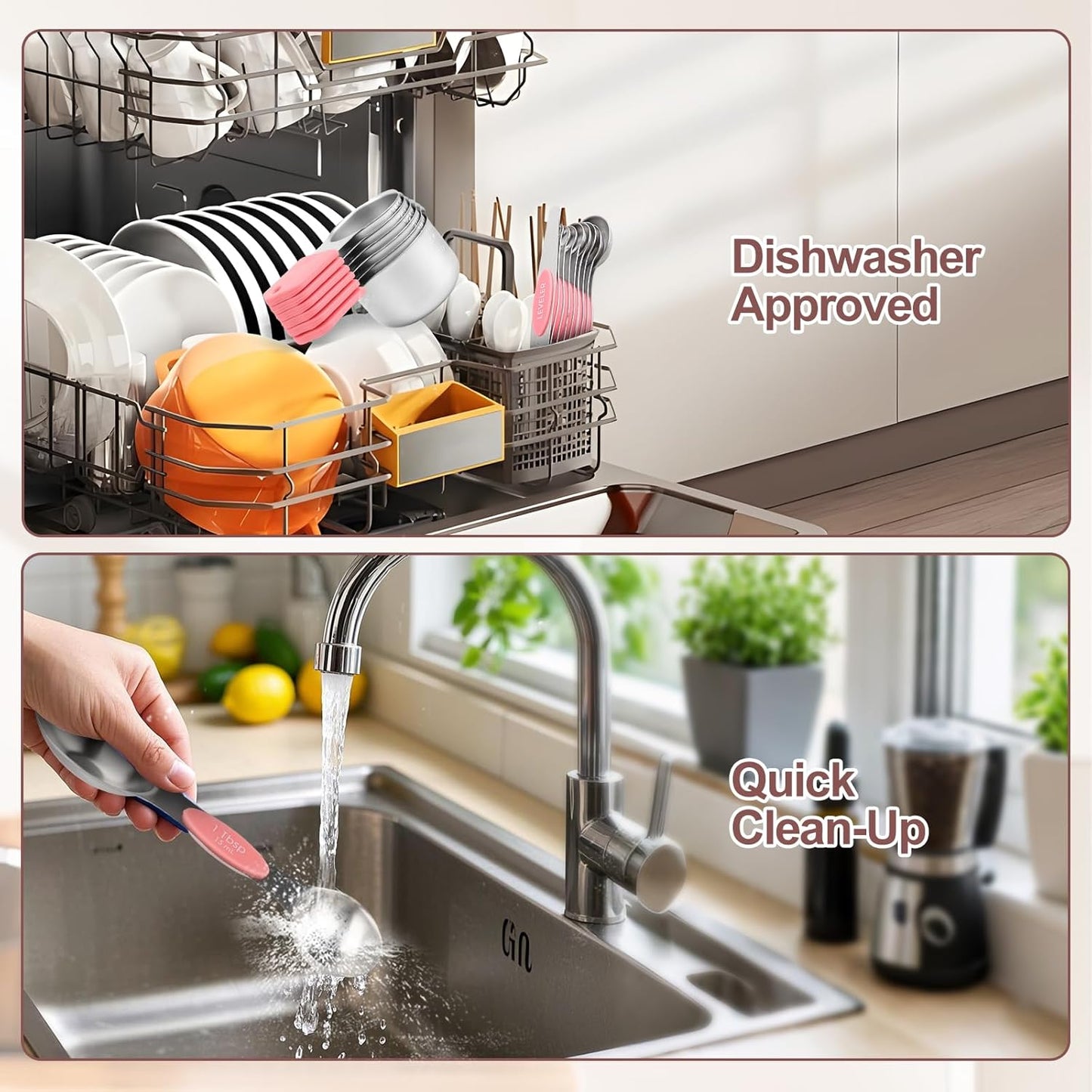 16-Piece Stainless Steel Measuring Cups and Spoons Set, Strong Magnetic Nesting Design 7 Cups 8 Spoons with Leveler, Double Measurement Markings for Dry & Liquid Ingredients, Pink