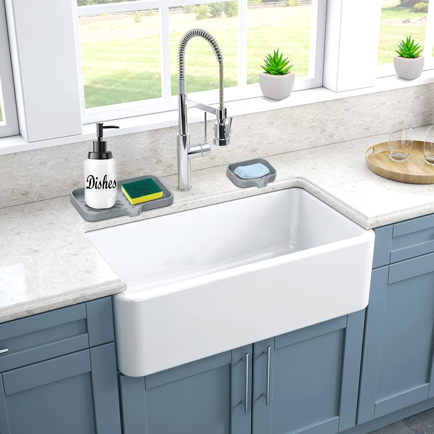 Kitchen Soap Tray,Kitchen Sink Tray Sponge Tray Kitchen Sponge Holder Self Draining Premium Silicone Soap Holder for Bathroom Counter Sink Caddy Organizer for Dish Soap Bottle,Soap Dispenser