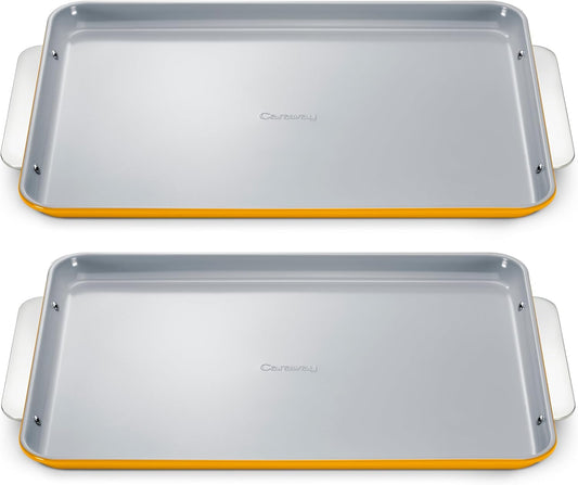 Caraway Non-Stick Ceramic Large Baking Sheet Duo - Naturally Slick Ceramic Coating - Non-Toxic, PTFE & PFOA Free - Perfect for Baking, Roasting, and More - Large (18" x 13") - Marigold