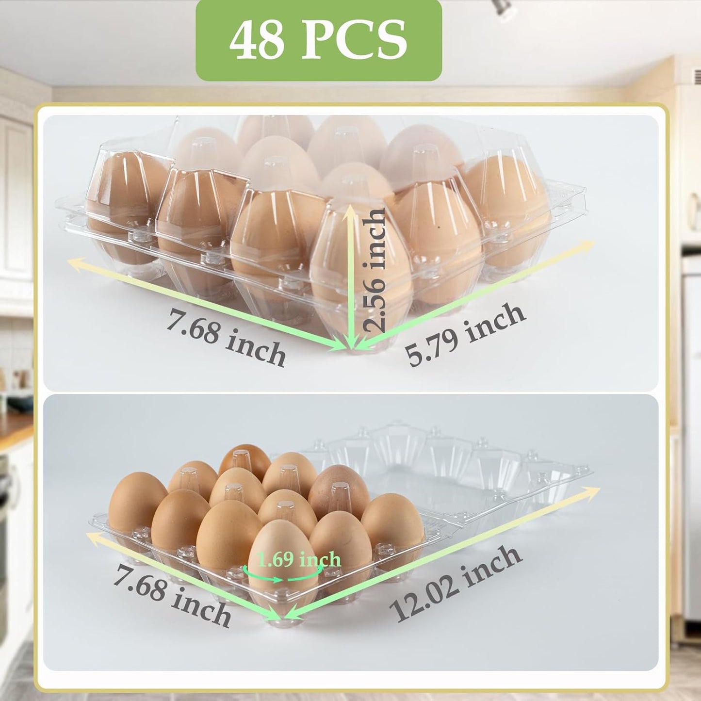 48 Pack Egg Cartons Cheap Bulk 12 Count, Plastic Egg Carton 3x4 Grids, Clear Blank Egg Cartons for Family Pasture Farm Markets