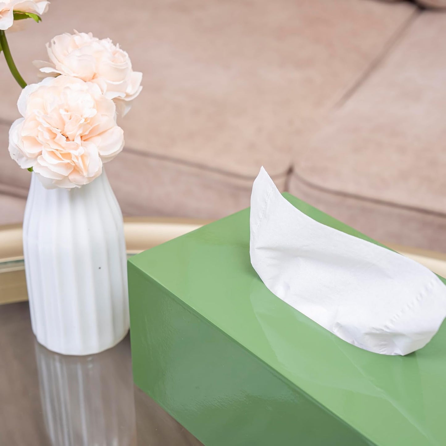 PEMAR Rectangular Lacquer Tissue Box, Handmade Rectangle Tissue Holder Decorative Napkin Dispenser Organizer Rustic Farmhouse Vintage Decor (Green)