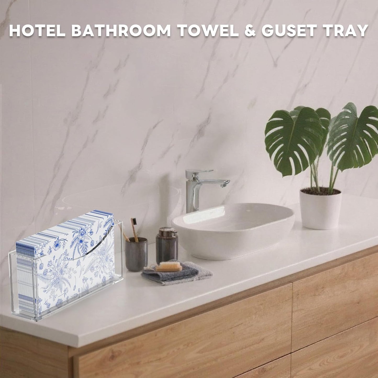 Acrylic Napkin Holder 2 PCS, Guest Towel Holder, Clear Waterproof Vertical Napkins Holder for Dining Table, Disposable Hand Towels Tray for Bathroom, Hotel, Kitchen