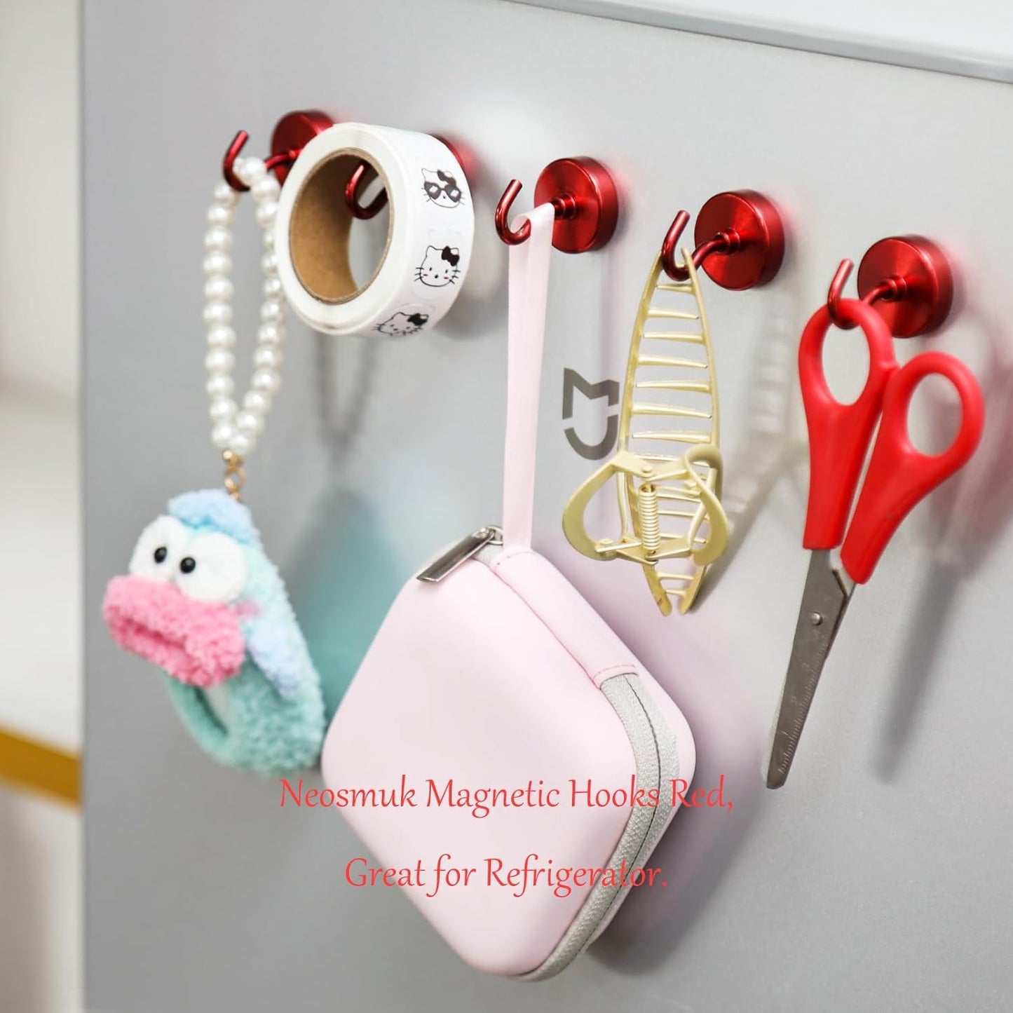 Neosmuk Magnetic Hooks Heavy Duty,Strong Magnet with Hook for Fridge, Super Neodymium Extra Strength Industrial Hooks for Hanging, Magnetic Hanger for Toolbox, Cruise, Grill(Red,10 Pack)