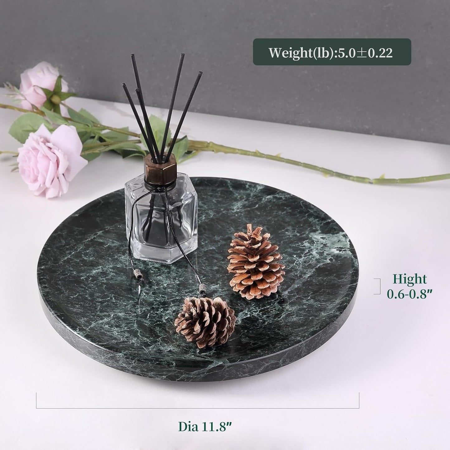 Marble Lazy Susan, 12in Lazy Susan Turntable Organizer for Cabinet Pantry Kitchen Countertop Fridge Bathroom Makeup Vanity Countertop, Detachable Lazy Susan for Table Top, Italian Green