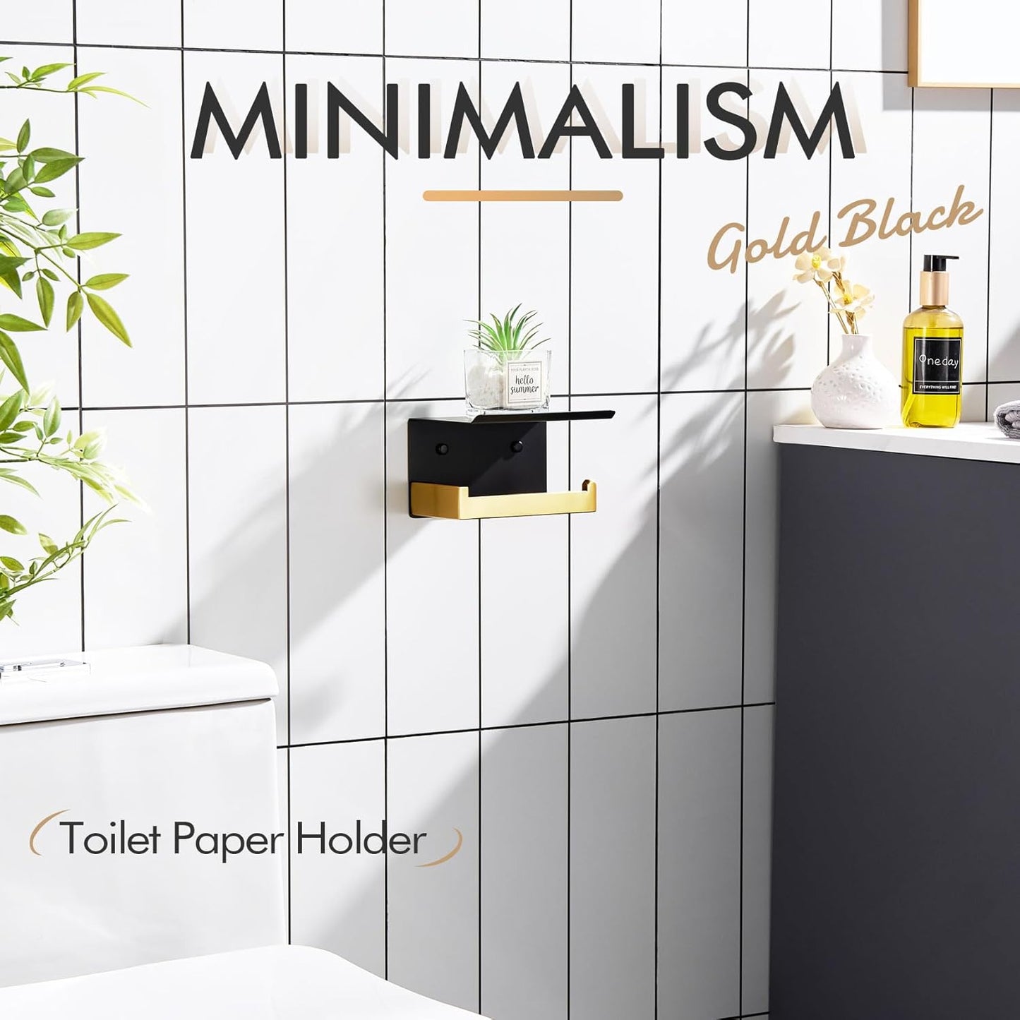 KOKOSIRI Toilet Paper Holders with Shelf Bathroom Toilet Paper Roll Holder Wall Mounted T-304 Stainless Steel, Matte Black and Gold B2010GDK