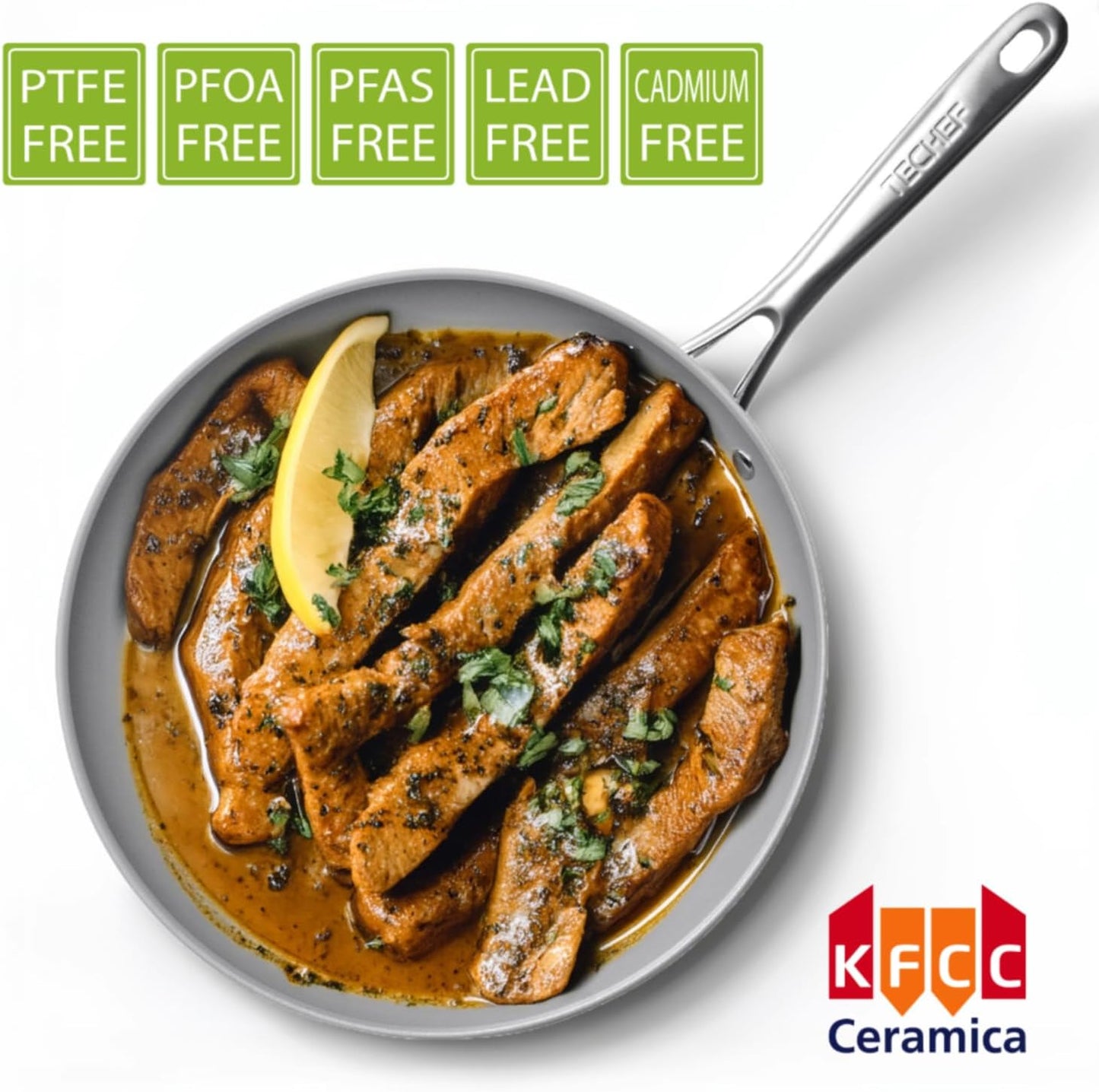 TECHEF - CeraTerra Ceramic Nonstick Frying Pan Skillet, (PTFE, PFAS, and PFOA Free), Dishwasher Oven Safe, Stainless Steel Handle, Induction-Ready, Made in Korea (12-in)