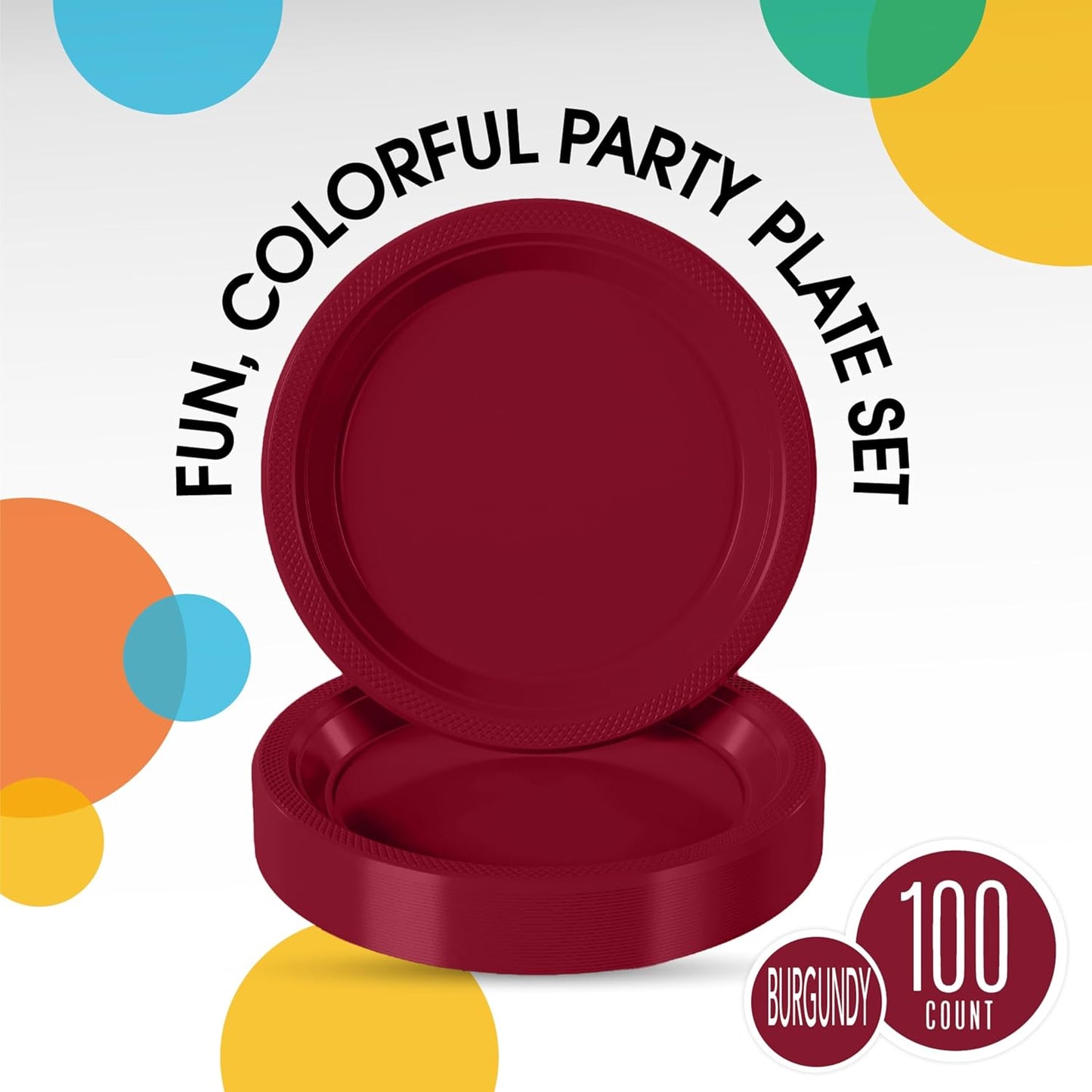 Exquisite Party Solids Burgundy Plastic Plates For Party 10" Burgundy Disposable Plates Heavy Duty Supplies 100 Pcs Plastic Dinnerware Sets Heavy Duty 350 GSM Disposable Dinnerware Set