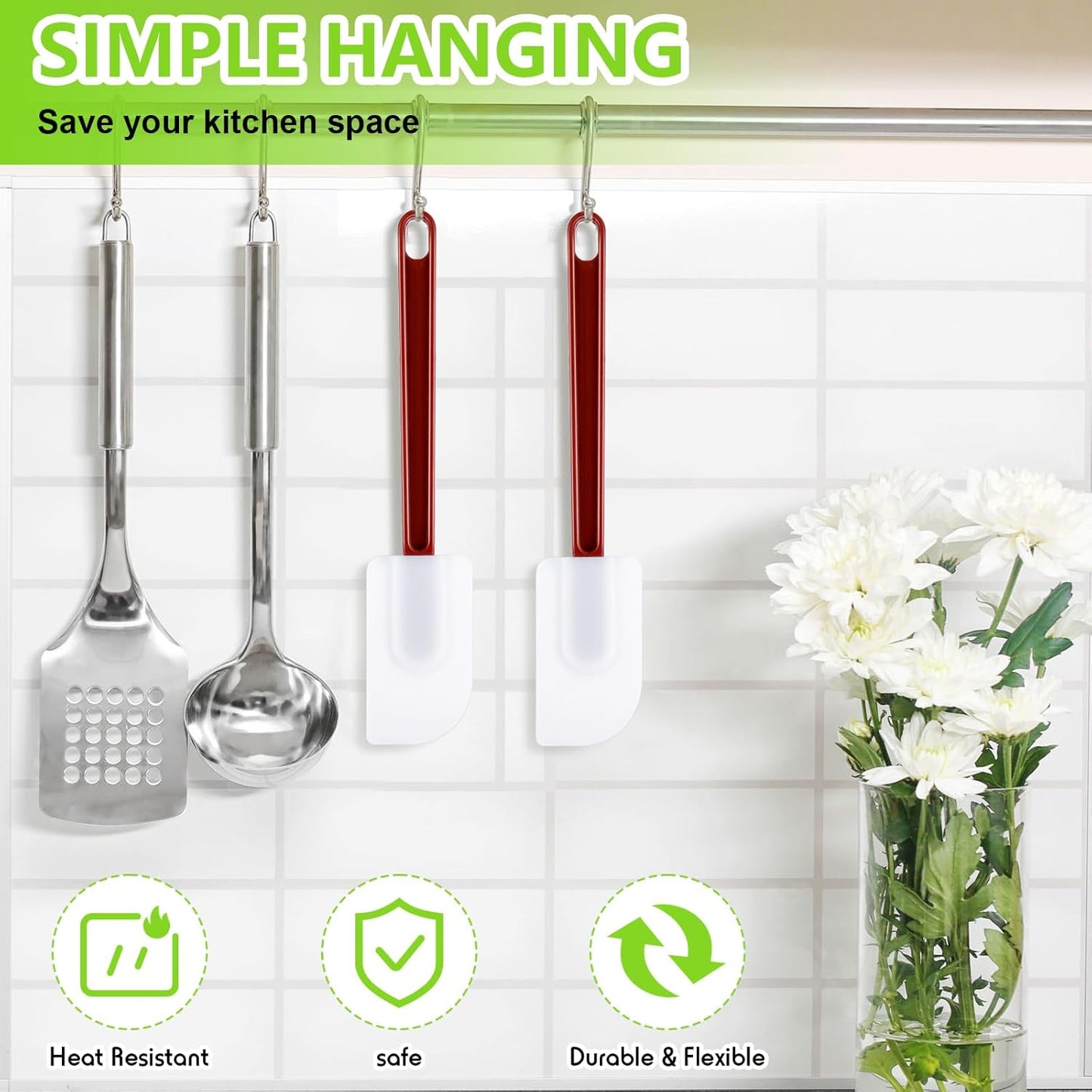 Dandat 9 Pcs Silicone Rubber Spatula, Commercial Spatula 500 Fahrenheit Heat Resistant, Non Stick Heavy Duty Scraper for Kitchen Cook Mix Fry Spread Bake, Dishwasher Safe(Deep Red and White,14 Inch)