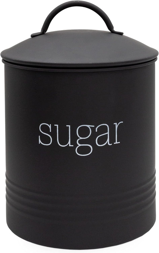 AuldHome Design Enamelware Black Sugar Canister; Modern Farmhouse Staples Storage for Kitchen
