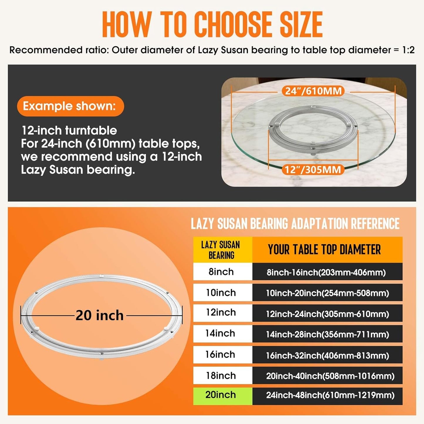 Pisman Aluminium Alloy Turntable Bearing, Heavy Duty Lazy Susan Rotating Bearing Turntable,Smooth Swivel Plate Hardware for Round Dining Table,DIY. Silent Rotating Base Only(20inch)