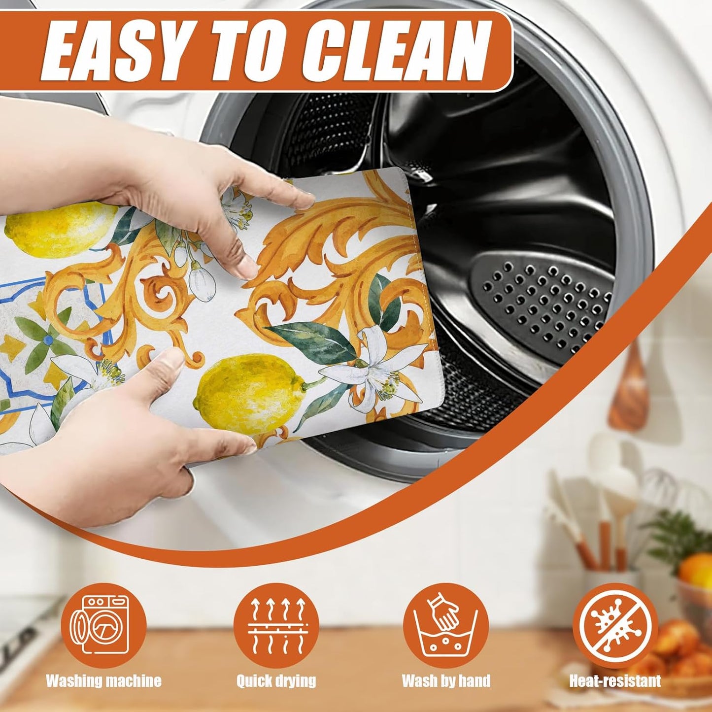 Watercolor Lemon Dish Drying Mat for Kitchen Counter Microfiber Absorbent Dish Kitchen Drying Mat Draining Reusable Washable for Dishes/Utensils/Counterto