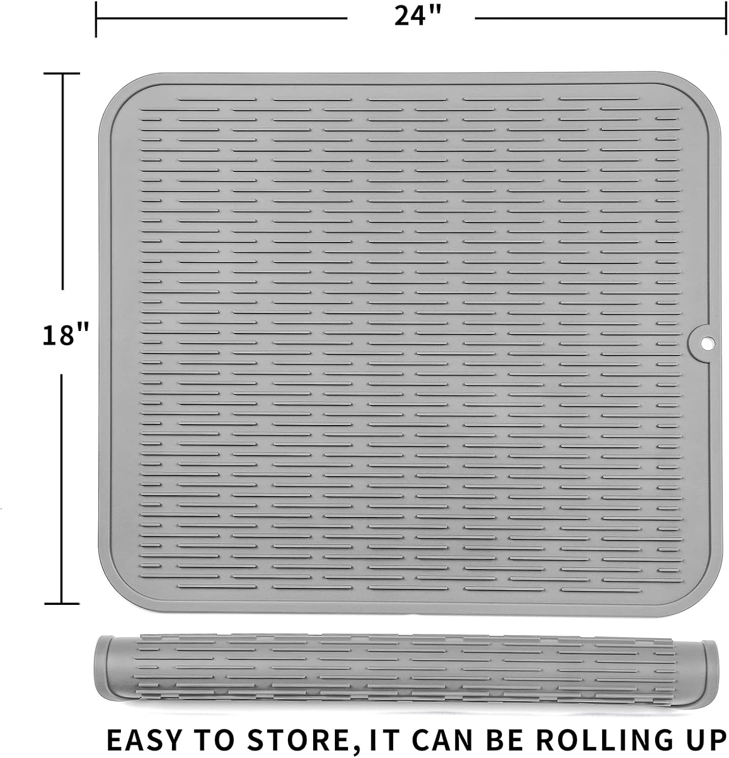 Silicone Dish Drying Mat for Multiple Usage,Easy clean,Eco-friendly,Heat-resistant Silicone Mat for Kitchen Counter or Sink,Refrigerator or Drawer Liner Grey 2XL 24 inches x 18 inches