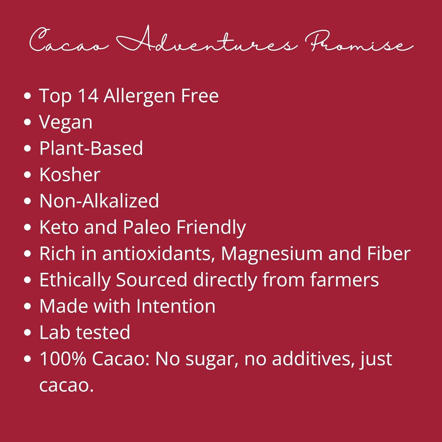 Cacao Adventures Ceremonial Grade Cacao | 100% Pure Cacao | Dairy & Vegan Free | Unsweetened | Vegan Peruvian Cacao